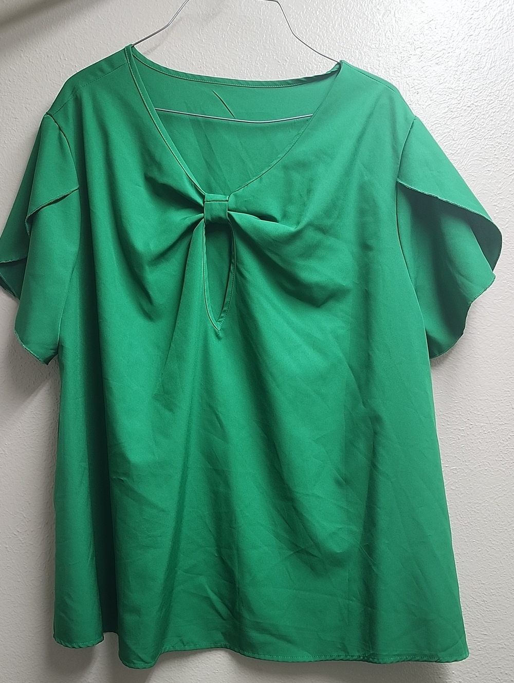 SHEIN Green Tie-Front Flutter Sleeve Blouse